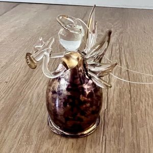Vintage Angel Figurine Artisan Blown Glass Brown Gold Christmas Ornament Holiday